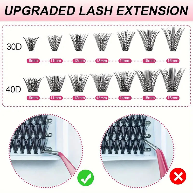 DIY Fluffy Eyelash Extension Kit 240 Eyelash Set Kit Individual Eyelashes Natural 8-14mm Kit with Applicator Tools Inside: Eyelash Adhesive and Sealant and Eyelash Tweezers for Beginners to Extend Eyelashes at Home Makeup Salon Contour Curler Cosmetic