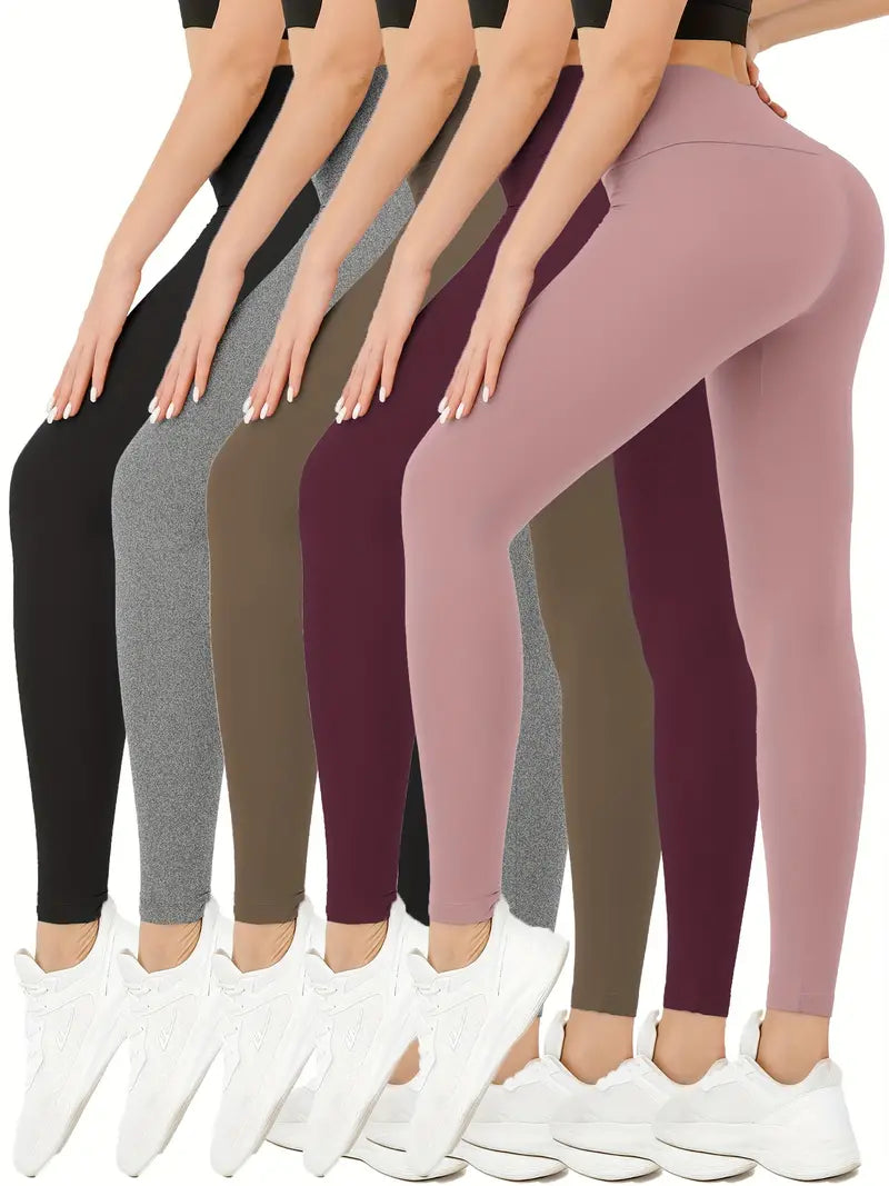 Leggings 5 Pack Ultra-Comfortable High-Waisted  for Women - Four-Way Stretch Fabric